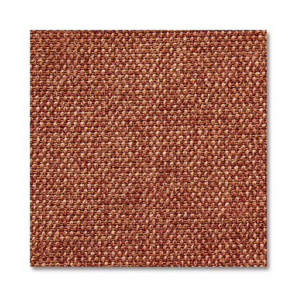 A textured fabric swatch in rust-orange evokes mid-century modern vibes, with its woven pattern and visible fibers adding a detailed appearance. Ideal for enhancing the Maddox Chair, its plush cushions promise comfort against the plain white backdrop.