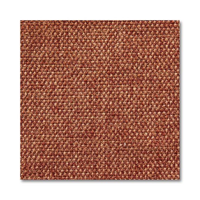 A textured fabric swatch in rust-orange evokes mid-century modern vibes, with its woven pattern and visible fibers adding a detailed appearance. Ideal for enhancing the Maddox Chair, its plush cushions promise comfort against the plain white backdrop.
