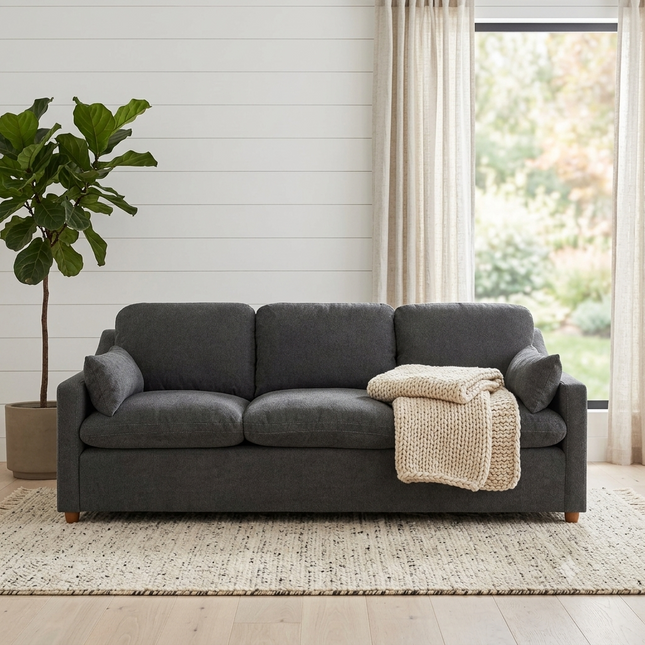 My Cloud Slope Sofa in Classic Gray staged in a bright scandinavian family room