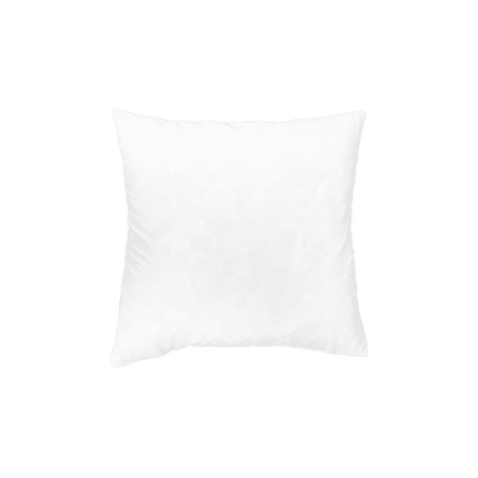 A plain white square pillow, identified as the Customizable Down & Feather Pillow, sits on a solid green background. Its premium down and feather fill ensures a fluffy, soft appearance with a smooth texture.