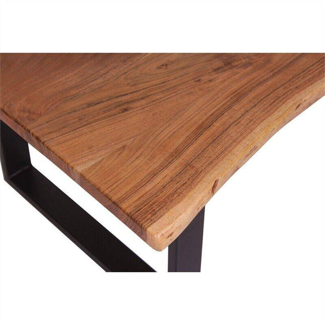The Live Edge Coffee Table 1 Tier features a close-up view highlighting its wooden tabletop with natural edge design, showcasing the wood grain and texture. A black metal frame is visible in the bottom left corner against a plain white background.