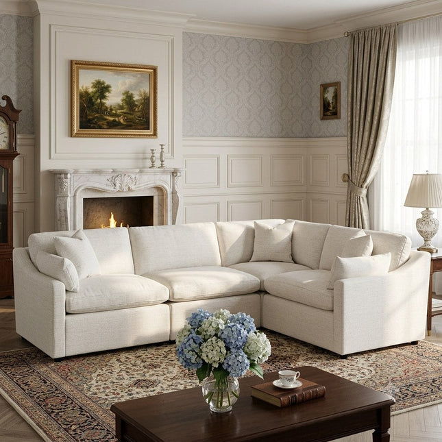 My Cloud Slope sectional in Dover Linen staged in an elegant traditional living room